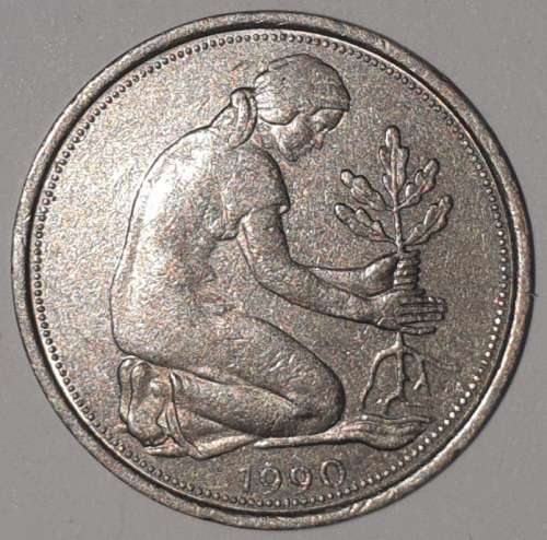 1990 J - 50 PFENNIG - GERMANY - FEDERAL REPUBLIC (Copper-Nickel) KM#109.2